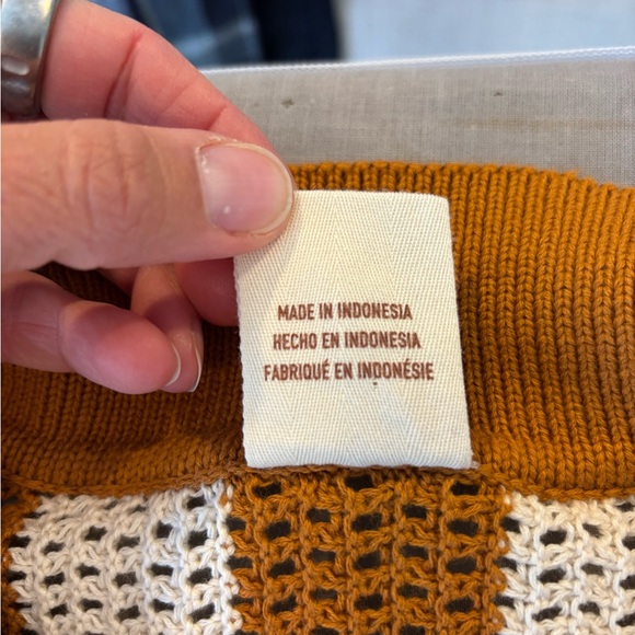 Dandy Del Mar Crochet Knit Polo Shirt Ochre Cream Stripe Cotton Resort Large - Picture 5 of 8